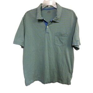 IZOD Polo Shirt Mens Large Green Blue Striped Saltwater Relaxed Preppy